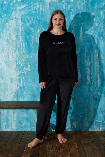 MEBA Dámské pyžamové pyžamové soupravy Winter Plus Size French Velvet Black 13212