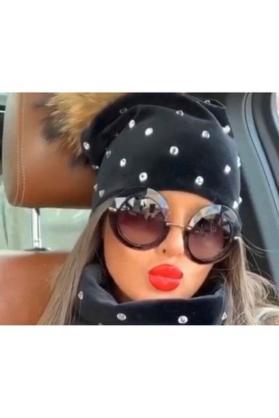 Modayakamoz Women's Stone Detail Neck Collar and Beret Set