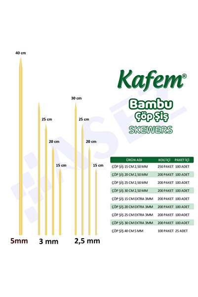 KAFEM Bambu Çöp Şiş 30 cm 100 Lü X 10 Paket