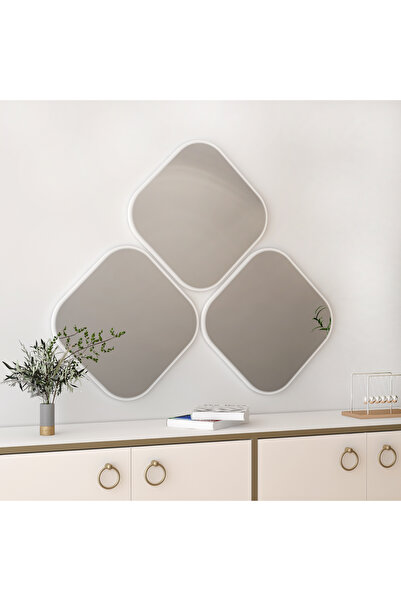 ARNETTİ Atlantis Medium Modern Dekoratif Beyaz 3 Parça Salon Ayna
