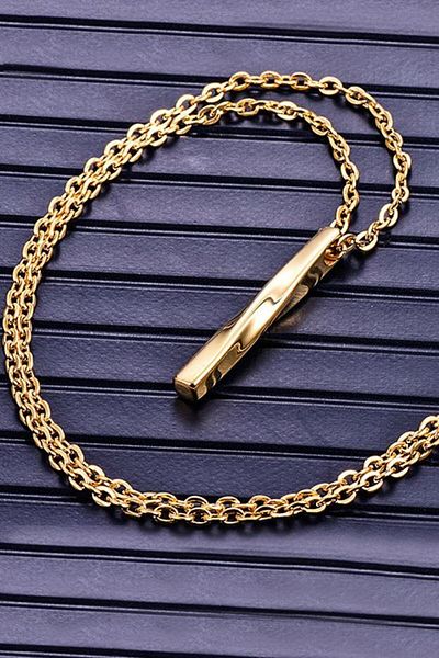 Chavin Gold Curved Bar Men's Steel Necklace Eb81sr