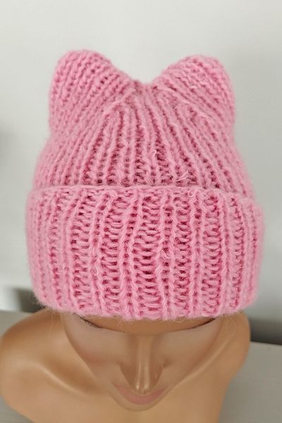 Vera Cat Eared Angora Wool Beret Hand Knitted Pink Beret