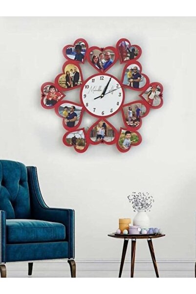 Farklı Hediyelik Kalp Desenli 12 Resimli Saat