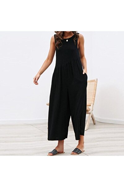 1tarz Barbora Keten Yazlık Günlük Sırt Dekolteli Salaş Kadın Tulum LN212siyah6