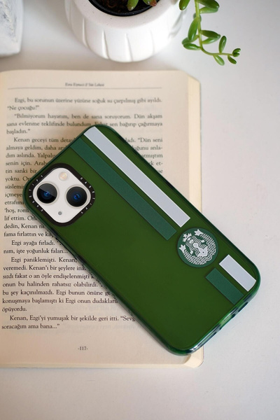 mooodcase iPhone 14 Uyumlu Casetify Green White Desenli Premium Silikonlu Tel...