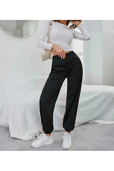 UYN SPORT Γυναικεία μαύρη φόρμα με ψηλόμεσο κορδόνι και ελαστική μέση με τσέπες Jogger