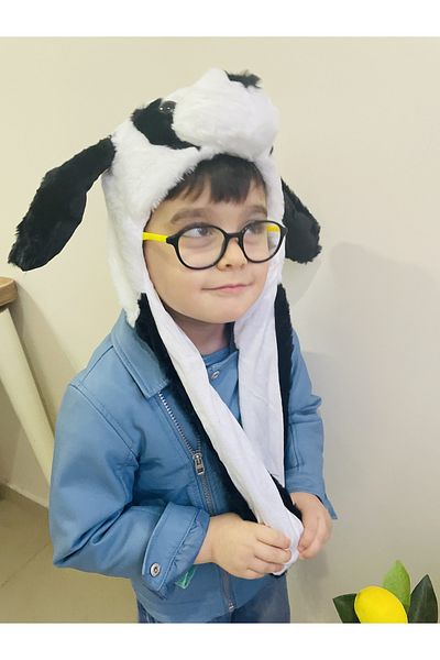 My Easy Shop Cute Plush Children's Hat with Moving Ears Black-White Panda