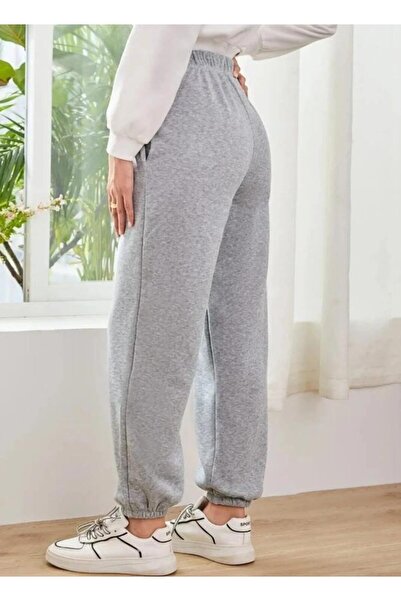 UYN SPORT High Waist Women's Gray Sweatpants with Elastic Waist Pockets
