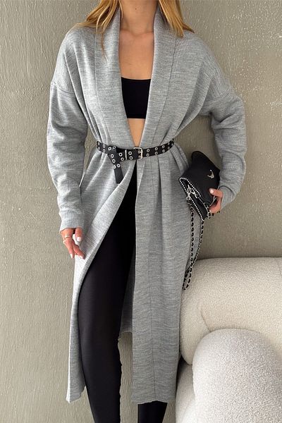 FEMELLE Women's Gray Standard Size Shirt Collar Knitwear Cardigan