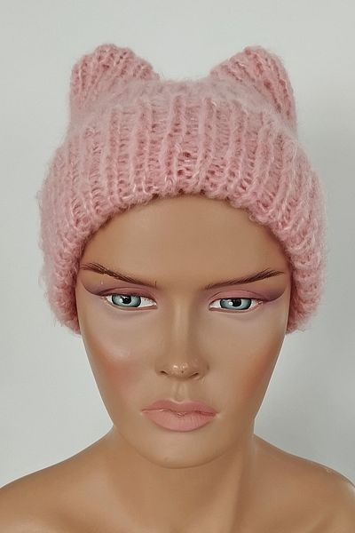 Vera Cat Eared Angora Wool Beret Hand Knitted Powder Pink Beret