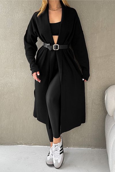 FEMELLE Cardigan de damă, negru, mărime standard, cu guler de cămașă