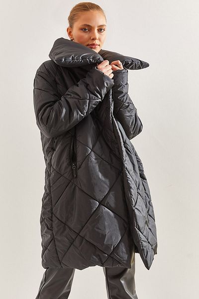 Bianco Lucci Dámský oversize puffer kabát s diamantovým vzorem na kovové knoflíky
