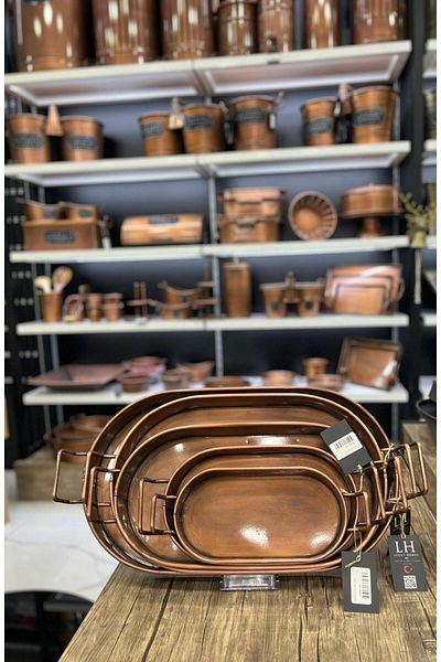LUCKYHOMES Special Production 5 Piece Oval Copper Plated Tray Set 13X34 19X39 24X52 30X55 32X63