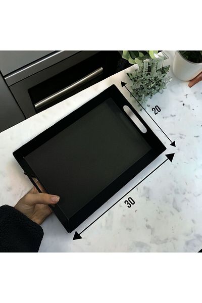 LUCKYHOMES Special Production Self-Handled Metal Black Tray, Metal Presentation Tray, Square Tray with Handles, 30x20