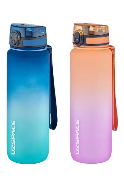Uzspace (مجموعة مكونة من قطعتين) زجاجة مياه تريتان تحفيزية من Uzspace بسعة 1000 مل، مجموعة جديدة ذات ألوان مزدوجة