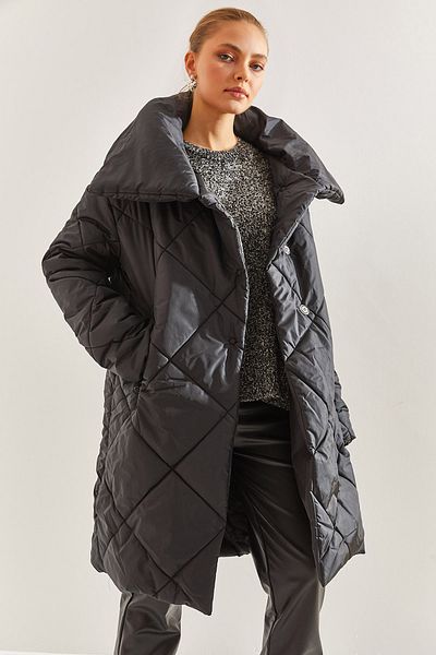Bianco Lucci Dámský oversize puffer kabát s diamantovým vzorem na kovové knoflíky