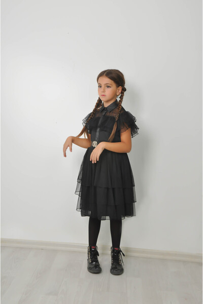 Filizdens Kids Wednesday Kostüm Parti Doğum Günü Elbisesi Siyah Özel Elbise