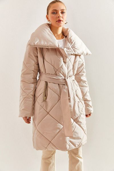 Bianco Lucci Dámský oversize puffer kabát s diamantovým vzorem na kovové knoflíky