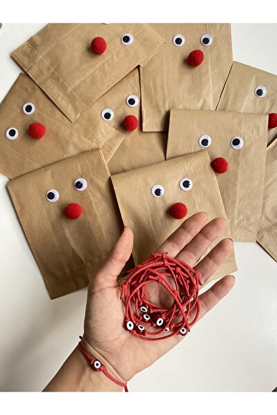 TAKI BY EKİN Kırmızı Ipli,Turkuaz Nazar Boncuklu 10lu Yılbaşı Hediyesi Bileklik, 10lu Geyikli Hediye Paketi Seti