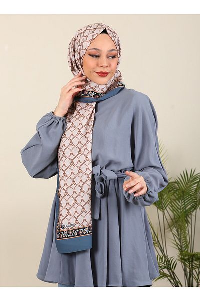 hijabchi Seria de apă cu șal de mătase Medina cu model importat - colecții noi |   Albastru petrol