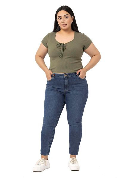 DISENTIS MODEST Plus Size Half Sleeve Camisole Khaki Body with Lacing Detail on the Chest