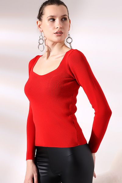 Devinka Women's Heart Collar Long Sleeve Knitwear Blouse