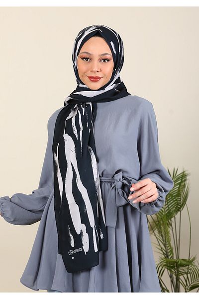 hijabchi Σειρά Zebra με μοτίβο εισαγόμενο μεταξωτό σάλι Medina - Νέες συλλογές |   Μαύρο - Λευκό