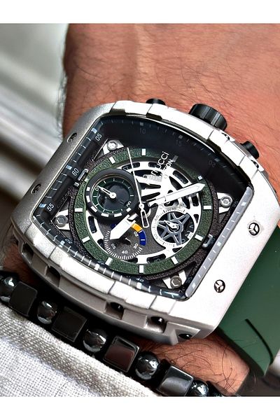 Ferrucci Green Color Functions Active Sports Silicone Men's Wristwatch + BRACELET WITH GIFT