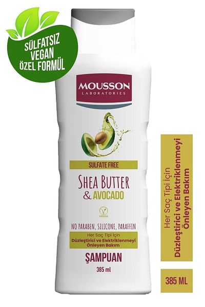 Mousson Shea Butter and Avocado - Straightening and Non-Electing Sulfate-Free Shampoo 385 ml