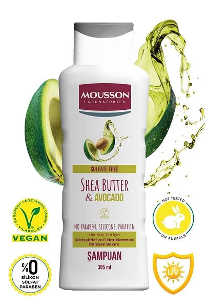 Mousson Shea Butter and Avocado - Straightening and Non-Electing Sulfate-Free Shampoo 385 ml