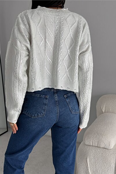 FEMELLE Pulover de tricotaj cu detalii rupte cu frunze de argint standard