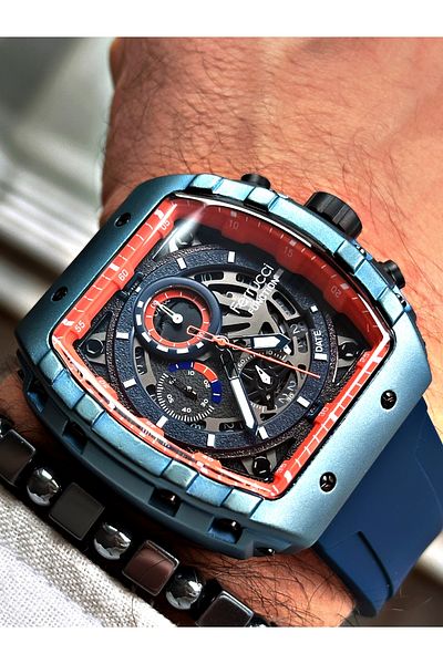 Ferrucci Navy Blue Color Functions Active Sports Silicone Men's Wristwatch + BRACELET WITH GIFT
