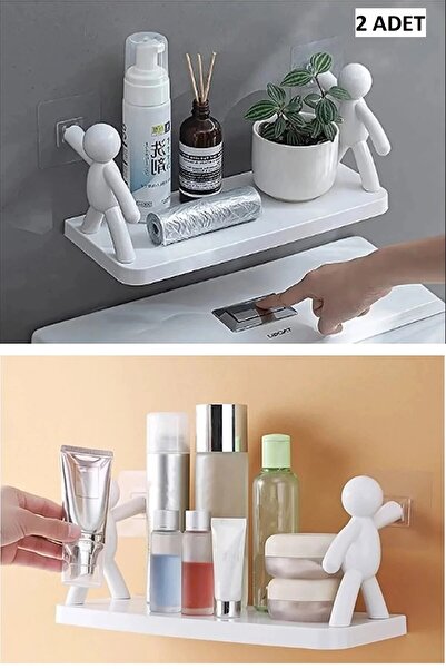 2PCS Cute Human Motif Bathroom Kitchen Office Spice Rack Self Adhesive Sticker Rack
