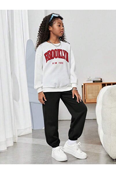 MORNİNG KİDS Lány fehér-fekete Brooklyn nyomott tréningruha szett