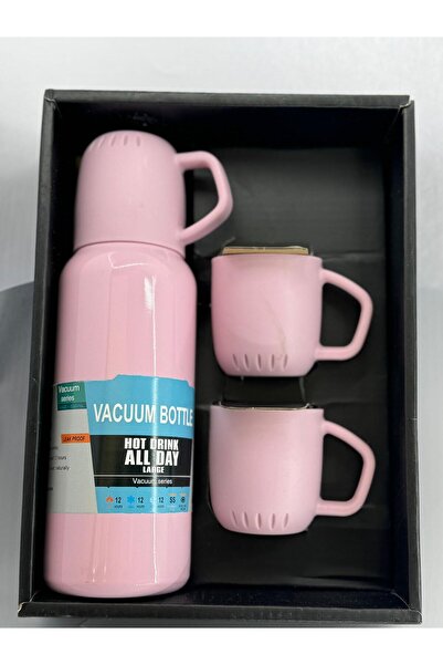Şems Pazarlama Paslanmaz Çelik Termos Seti 3'lü Bardak Çift Vakumlu 500 ml Vacuum Flask Set