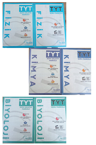 Gür Yayınları Tyt Fizik Kimya Biyoloji Ayrı Ayrı Konu Ve Soru Fasikülleri Set...