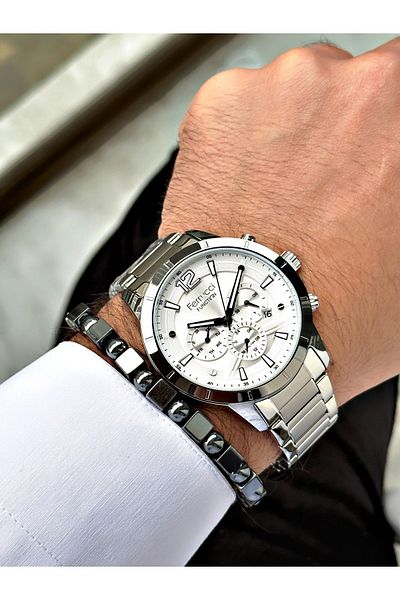 Ferrucci Silver Color Functions Active Steel Strap Men's Wristwatch + BRACELET WITH GIFT