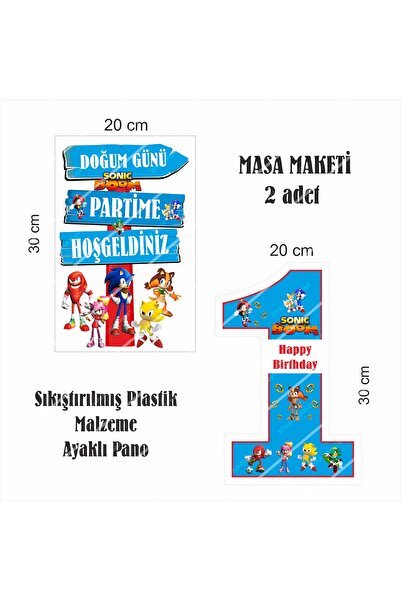 SİYAH PARTİ EVİ Sonic Boom Doğum Günü Masa Panosu / Pasta Süsü Seti 1 Yaş