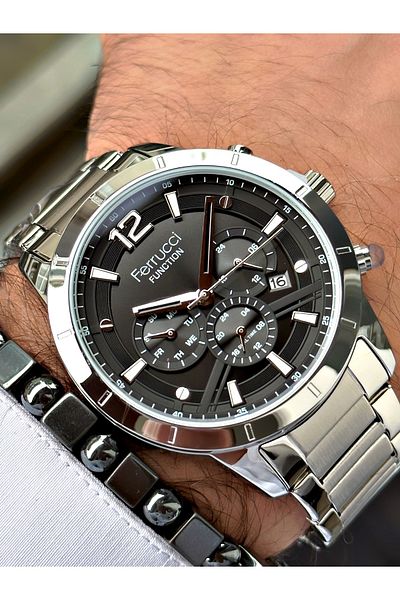 Ferrucci Silver Color Functions Active Steel Strap Men's Wristwatch + BRACELET WITH GIFT
