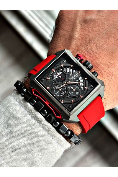 Ferrucci Red Color Functional Sports Silicone Men's Wristwatch + BRACELET WITH GIFT