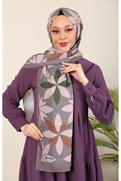 hijabchi Σάλι από μετάξι Medina με σχέδιο Lotus - Νέες συλλογές Mink/Khaki