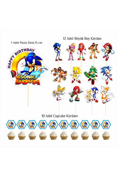SİYAH PARTİ EVİ Sonic Boom Doğum Günü Masa Panosu / Pasta Süsü Seti 7 Yaş