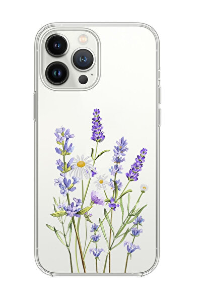 mooodcase Iphone 14 Pro Max Uyumlu Lavender Desenli Şeffaf Silikonlu Telefon Kılıfı