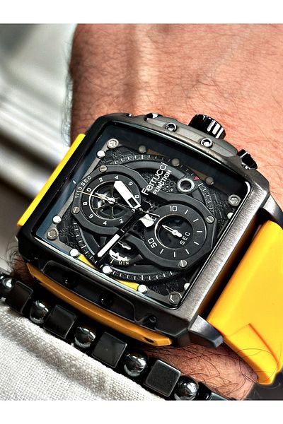 Ferrucci Yellow Color Functions Active Sports Men's Wristwatch + BRACELET WITH GIFT