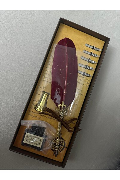 Mertgift Kuş Tüyü Tüylü Divit Kalem Mürekkep Hokka Dolma Kalem Seti