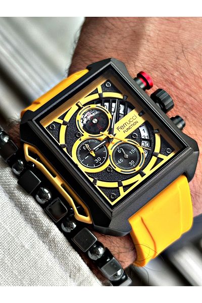 Ferrucci Yellow Color Functional Sports Silicone Men's Wristwatch + BRACELET WITH GIFT