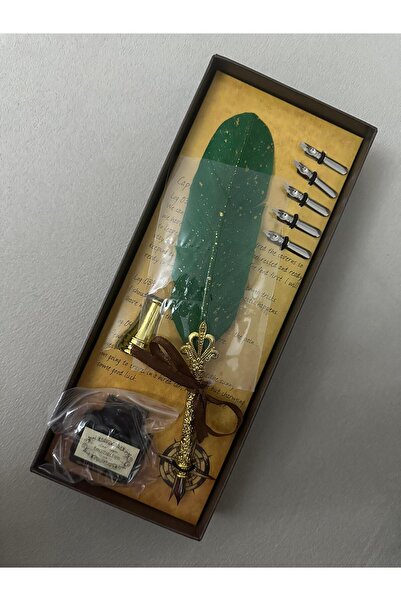 Mertgift Kuş Tüyü Tüylü Divit Kalem Mürekkep Hokka Dolma Kalem Seti