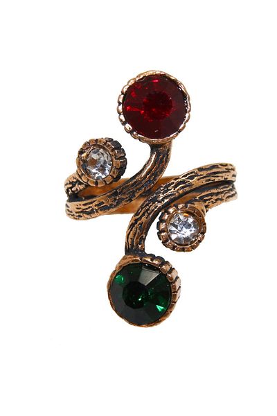 Süspüs Accessories GREEN-RED STONE AUTHENTIC ADJUSTABLE RING