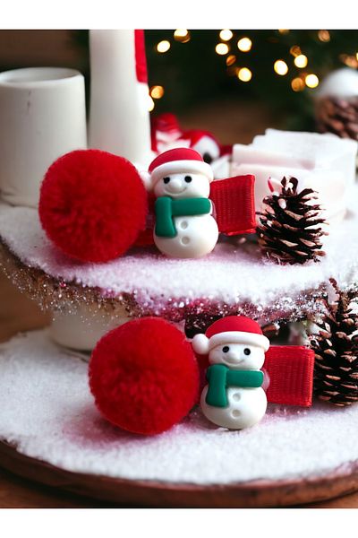 minibuki Christmas Themed Snowman Figured Red Pompom Double Collet Buckle 4cm