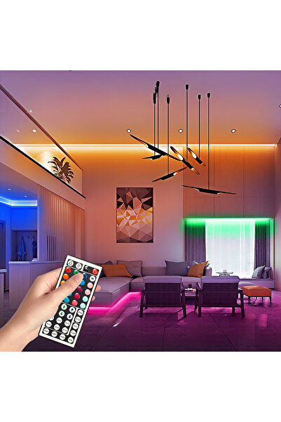 Ema Dükkan Şerit Led 5 Metre Rgb 20 Renkli 44 Tuşlu Kumandalı Rgb Şerit Işık Aydınlatma Silikonlu 5050 Smd Led